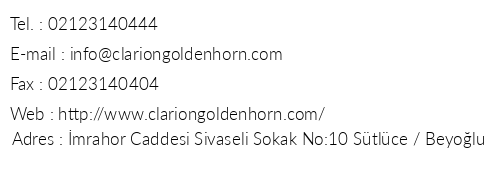 Clarion Hotel Golden Horn telefon numaralar, faks, e-mail, posta adresi ve iletiim bilgileri